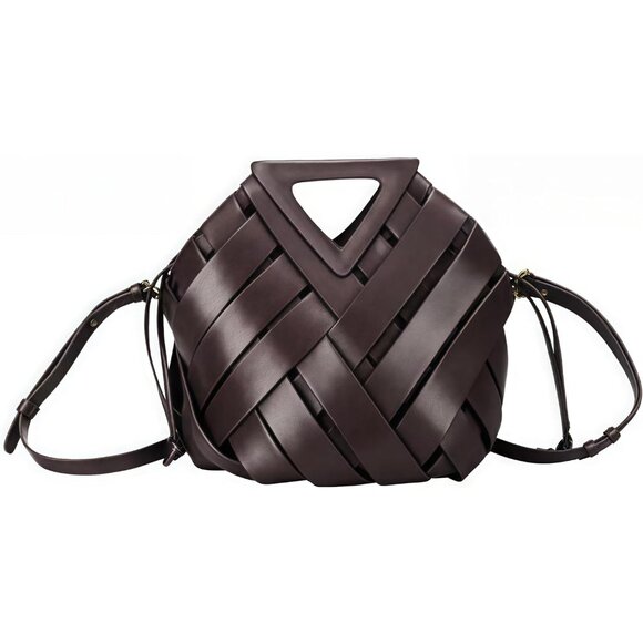 Woven Crossbody Bag for Women Retro Leather Tote Top-handle Hobo Purse Mid-size